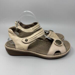 Taos Escape Sandals Women's Size 10 Beige Leather Ankle Strap Adjustable Shoes